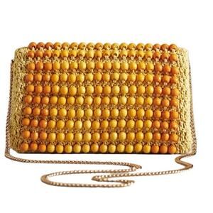 ANTHROPOLOGIE Beaded Foldover Clutch Crossbody Bag in yellow